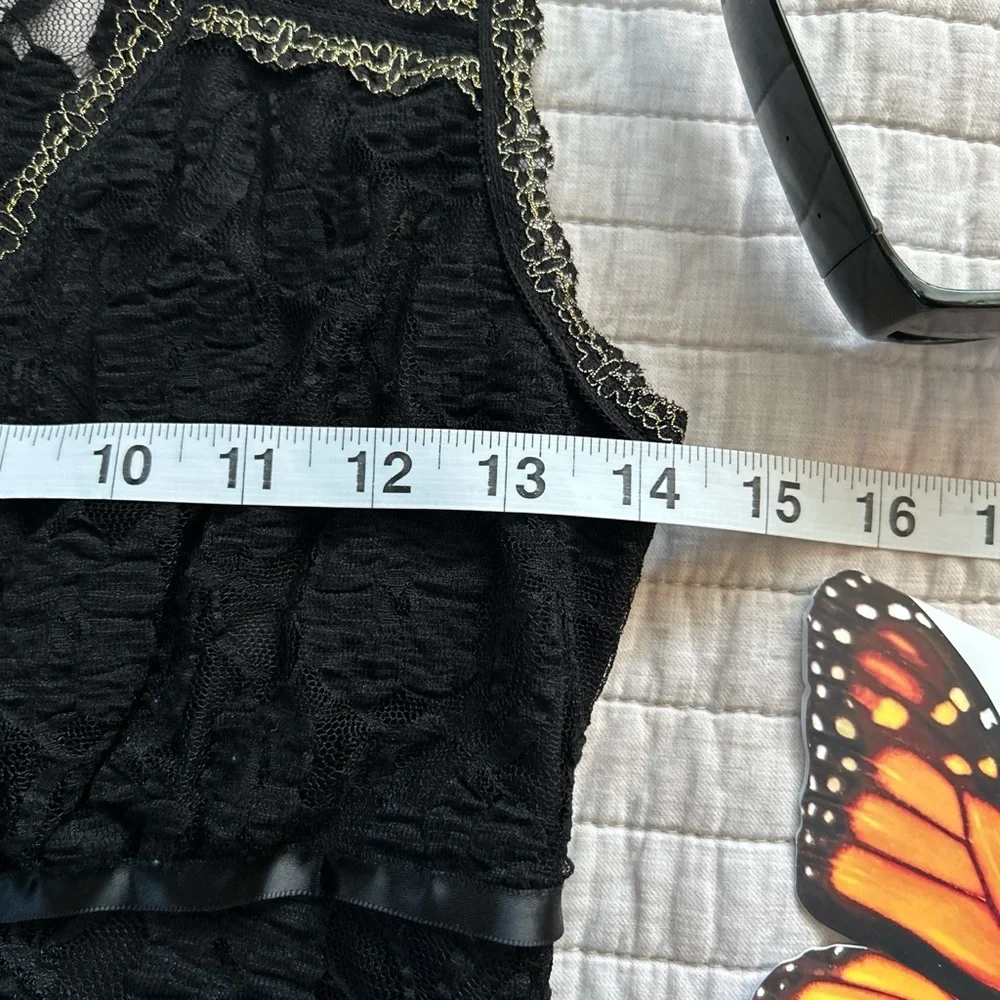Sexy Y2K sheer floral lace bow ribbon babydoll mini dress lingerie small